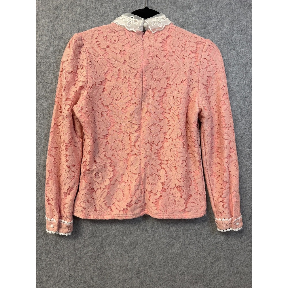 Kesuolian Pink and White Lace Overlay Zip Back Top Size Small - Picture 9 of 10